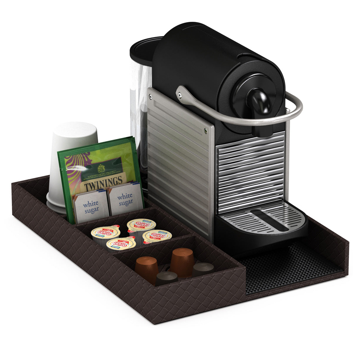 Coffee Machine and Condiment Tray - Jumbo Woven Embossed Leather Match - Signature Collection