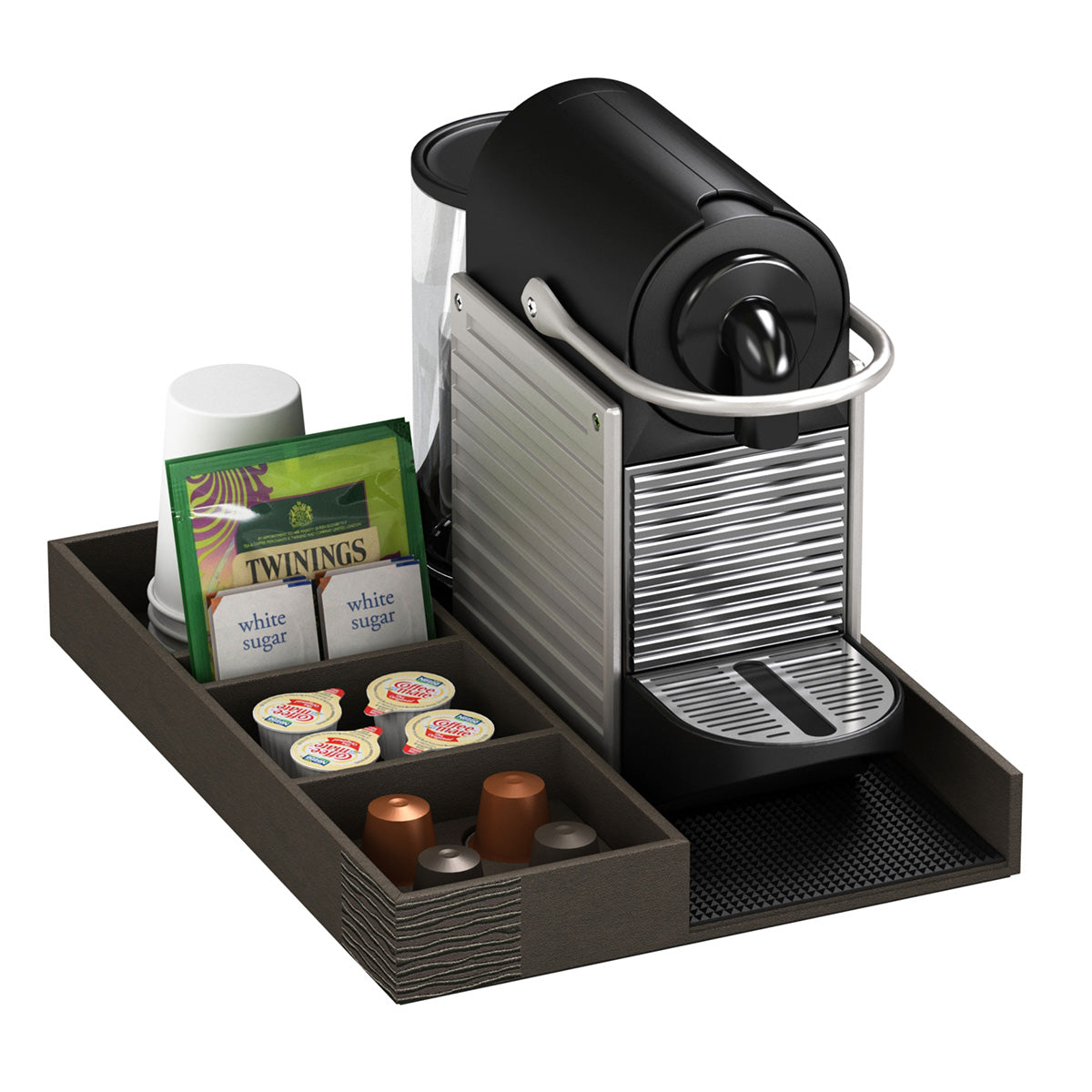 Coffee Machine and Condiment Tray - Embroidered Leather Match - Signature Collection