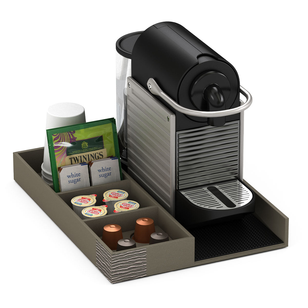 Coffee Machine and Condiment Tray - Embroidered Leather Match - Signature Collection