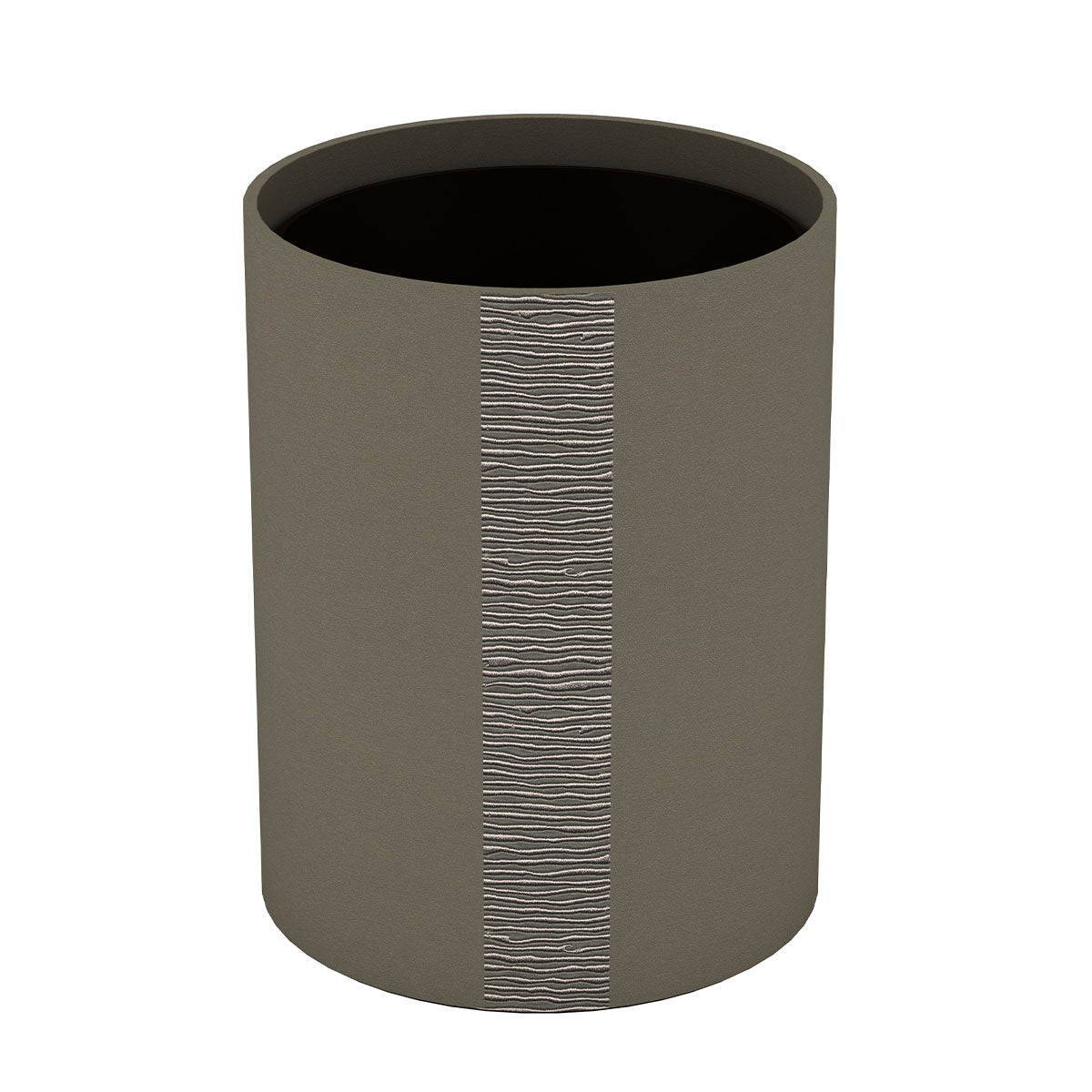 Cylinder Wastebasket - Embroidered Leather Match - Signature Collection