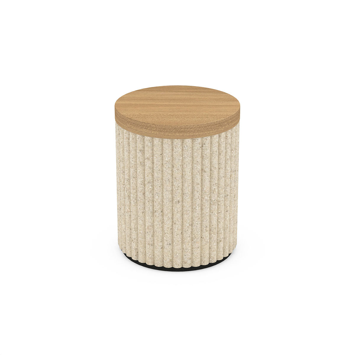 Cylinder Ribbed Canister w/ Natural Wood Lid - Sand Resin - Signature Collection