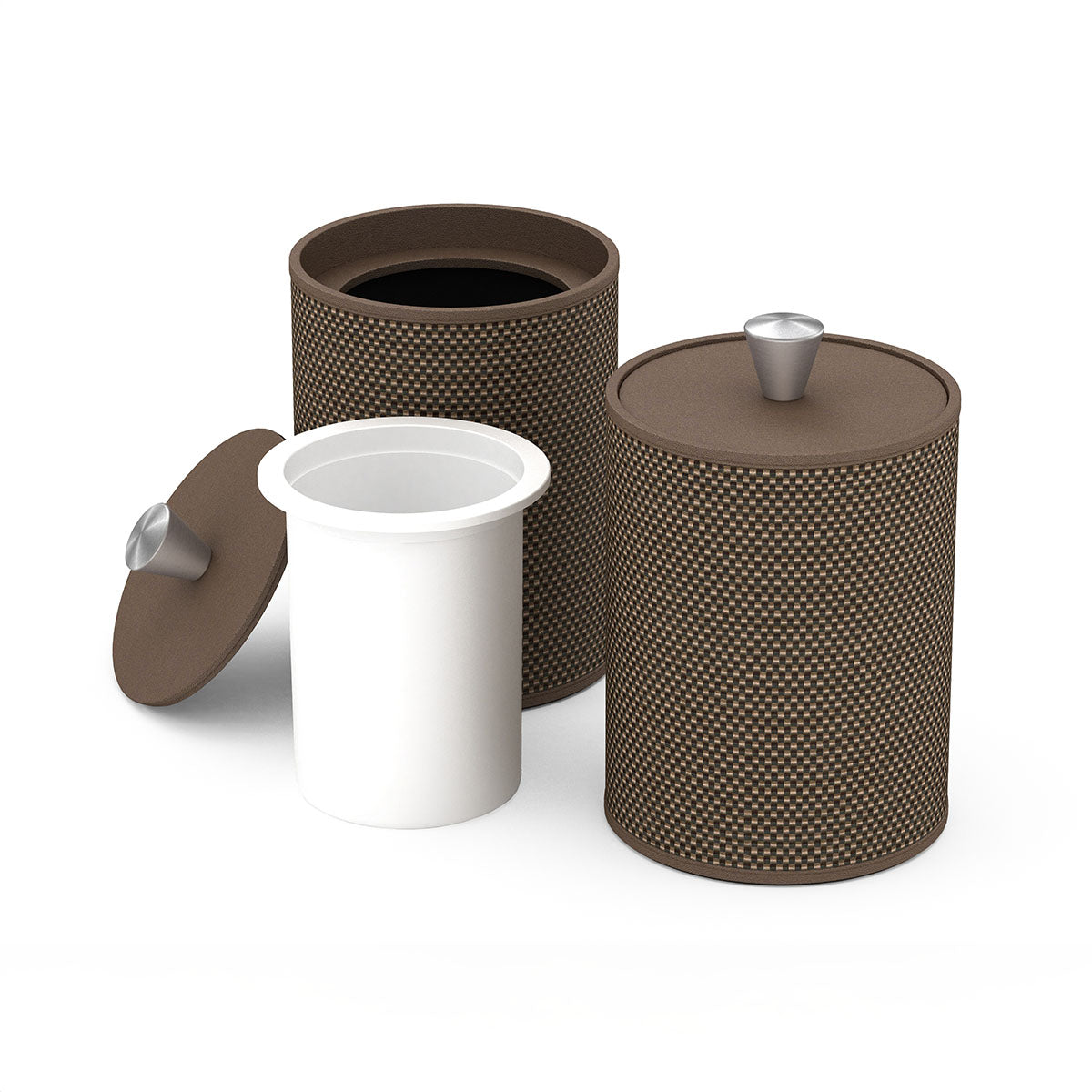 Round Ice Bucket w/ Aluminum Knob - Broadweave Leather Match - Signature Collection