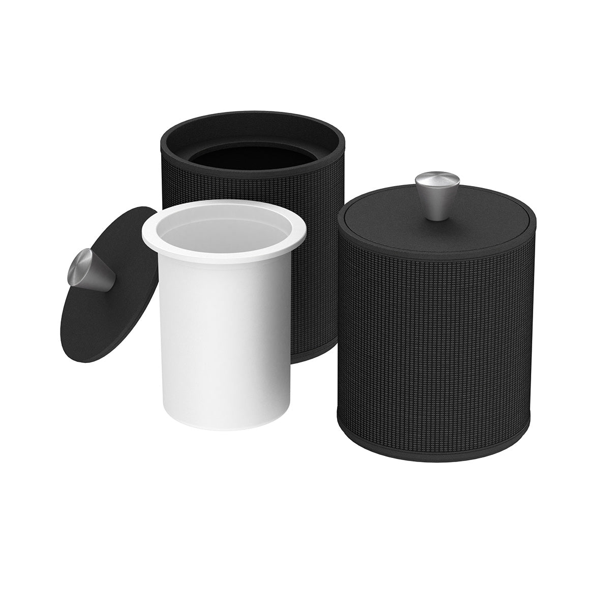 Round Ice Bucket w/ Aluminum Knob - Classic Weave Leather Match - Signature Collection