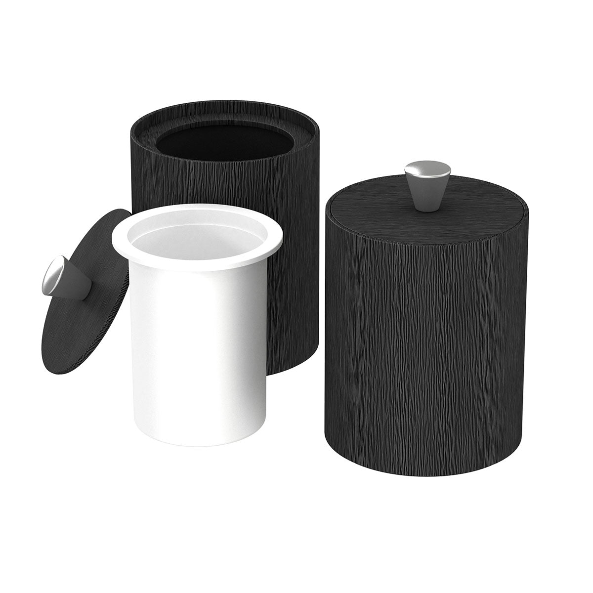 Round Ice Bucket w/ Aluminum Knob - Wave Texture Leather Match - Signature Collection