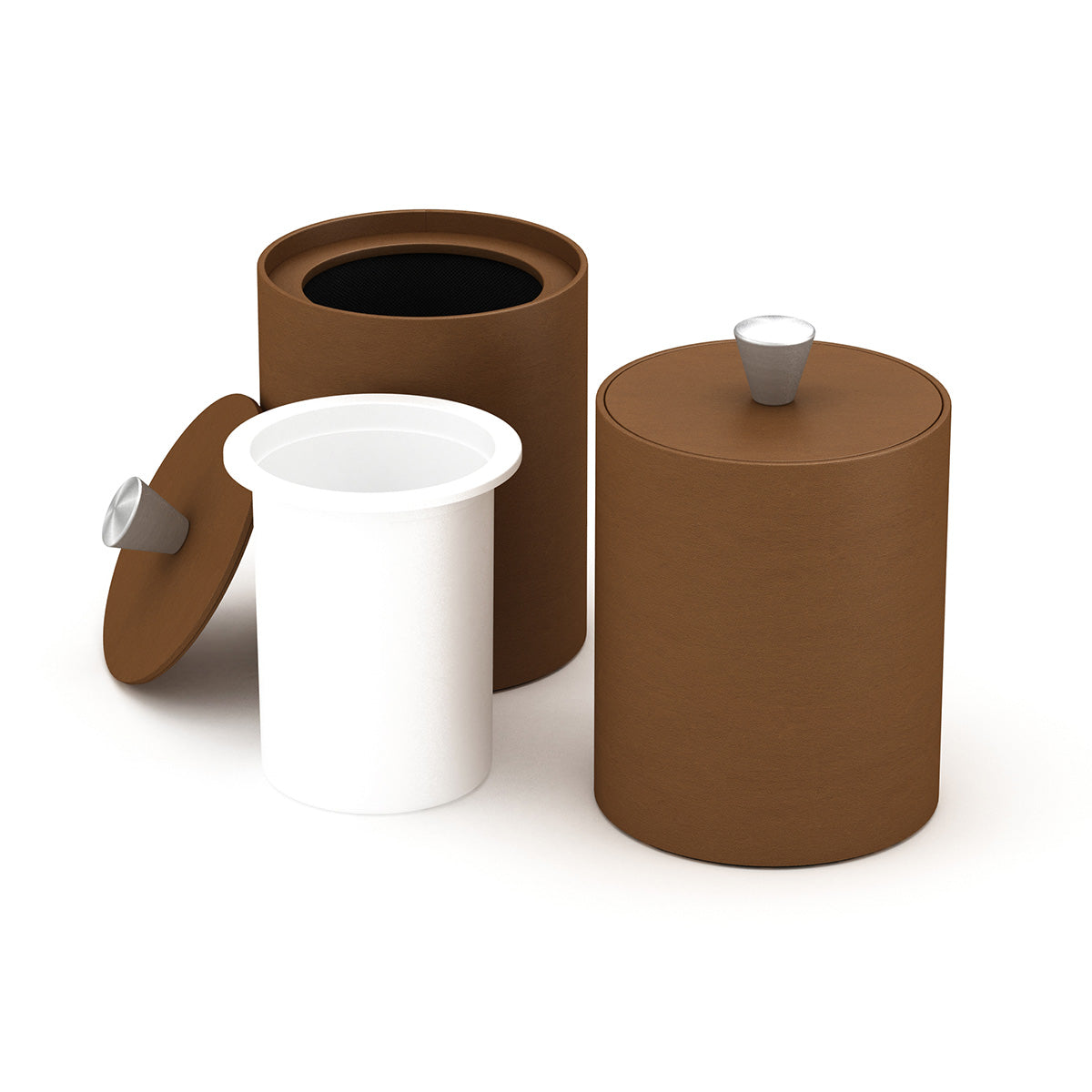 Round Ice Bucket w/ Aluminum Knob - Smooth Leather Match - Signature Collection