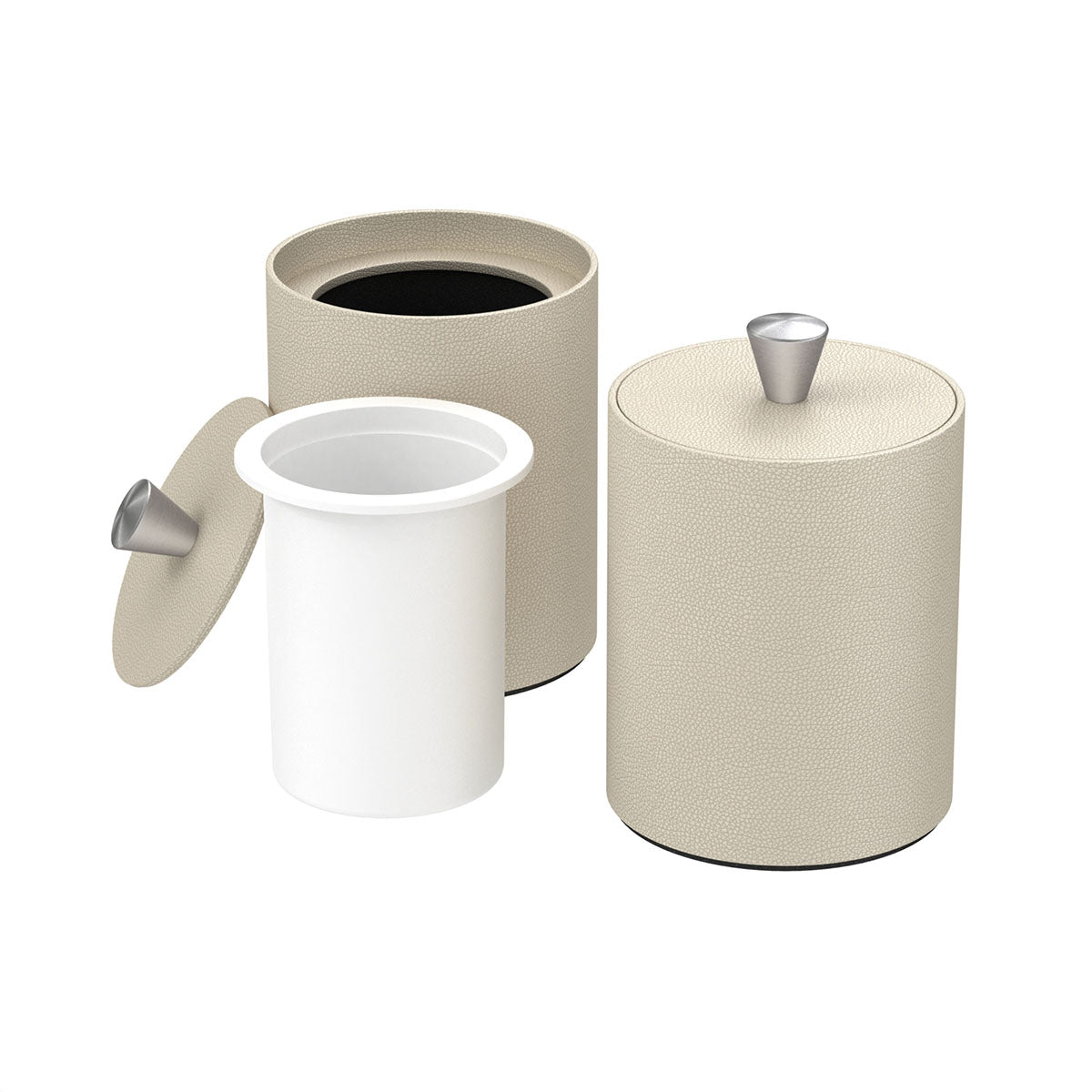 Round Ice Bucket w/ Aluminum Finished Knob - Faux Shagreen Leather Match - Signature Collection