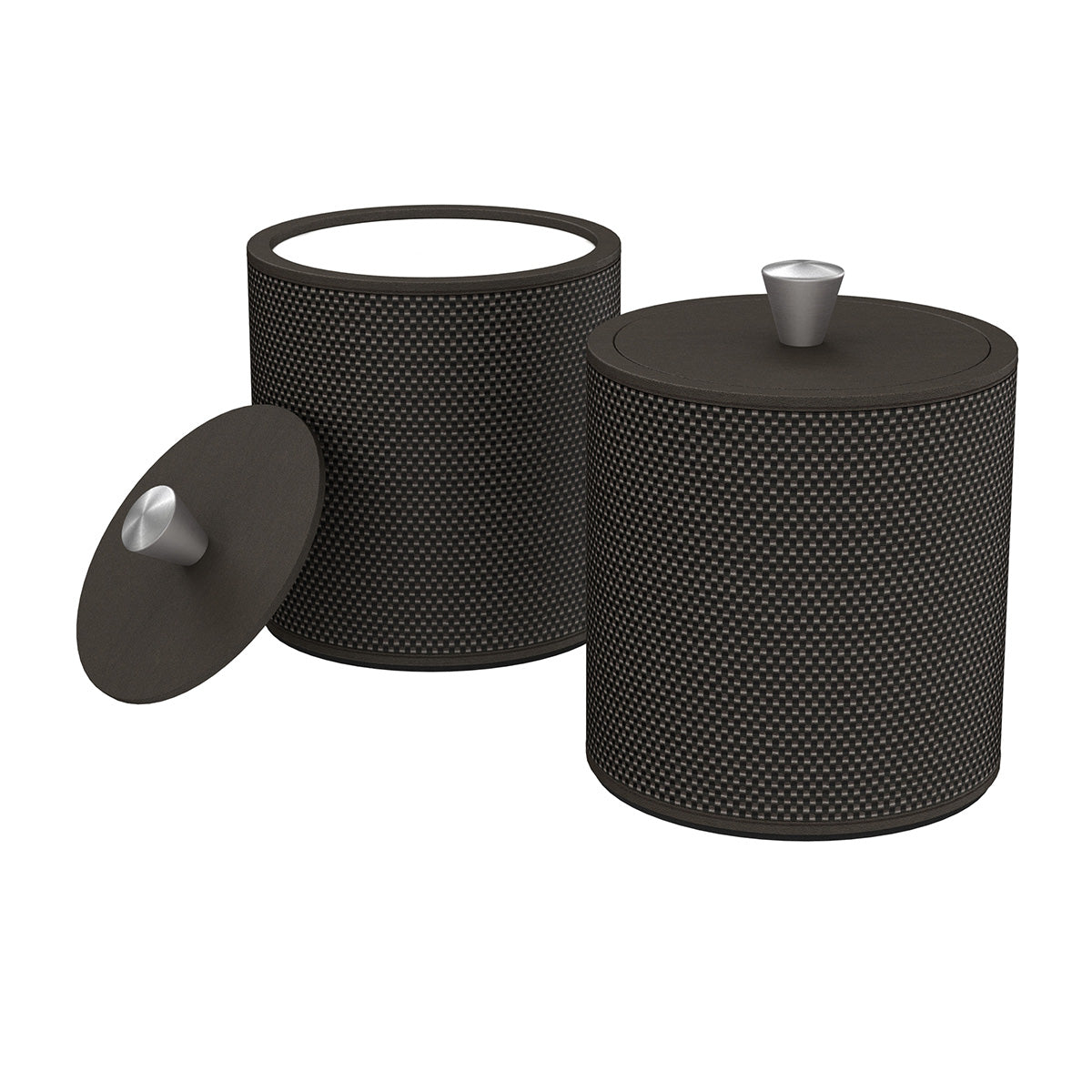 Large Round Ice Bucket w/ Aluminum Knob - Broadweave Leather Match - Signature Collection