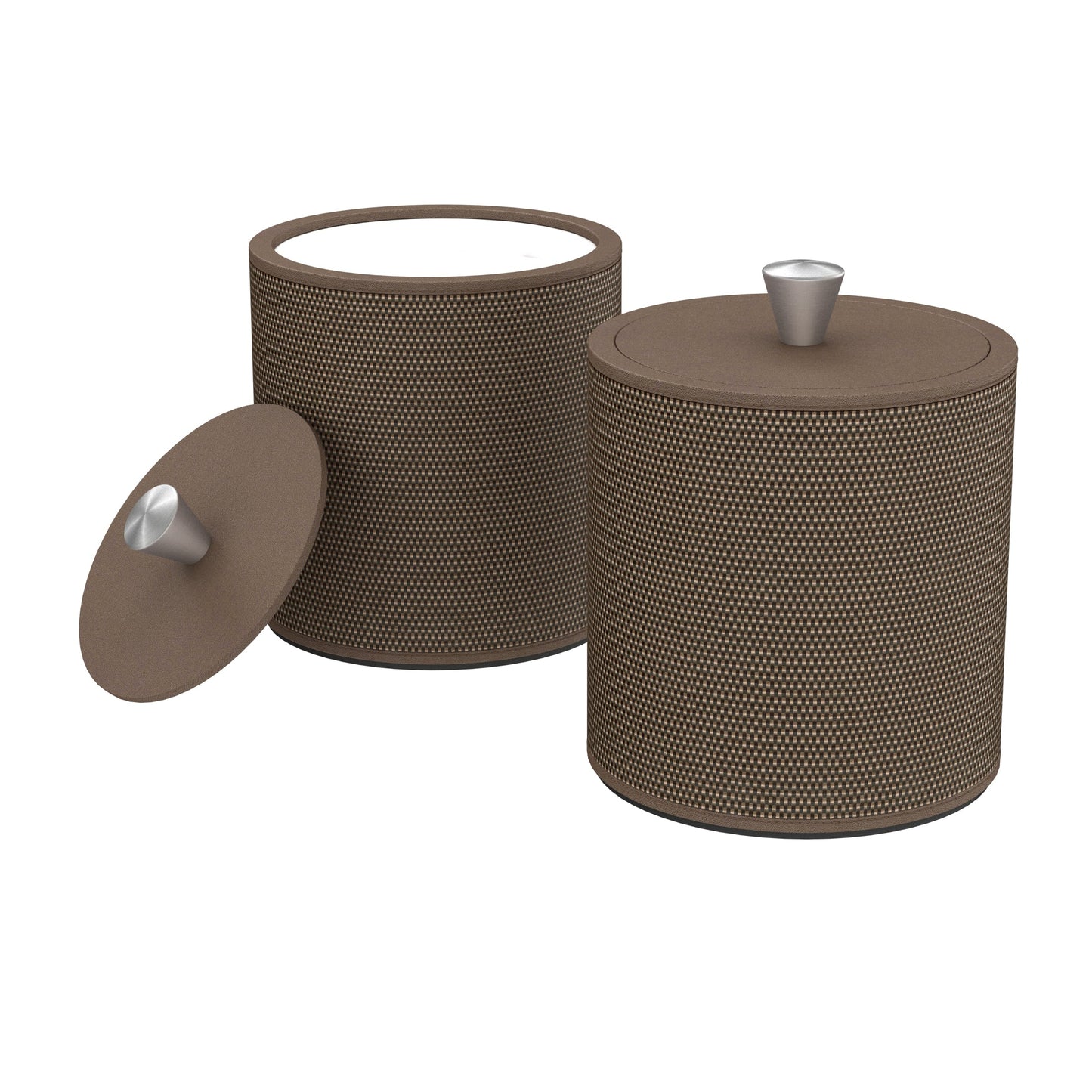 Large Round Ice Bucket w/ Aluminum Knob - Broadweave Leather Match - Signature Collection