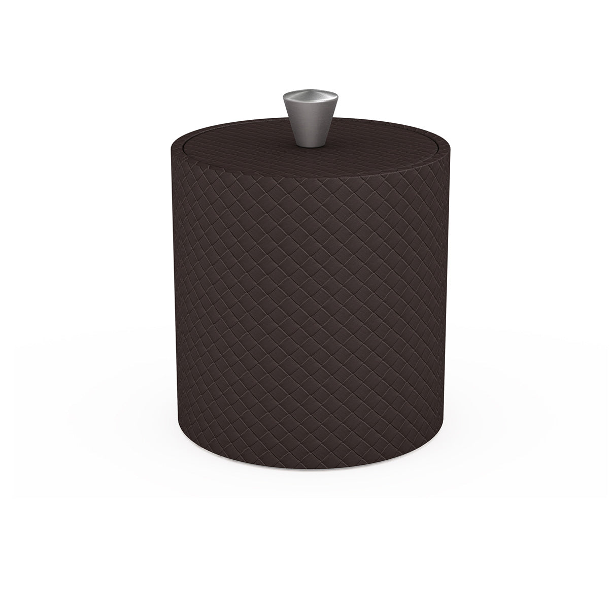 Large Round Ice Bucket w/ Aluminum Knob - Jumbo Woven Embossed Leather Match - Signature Collection