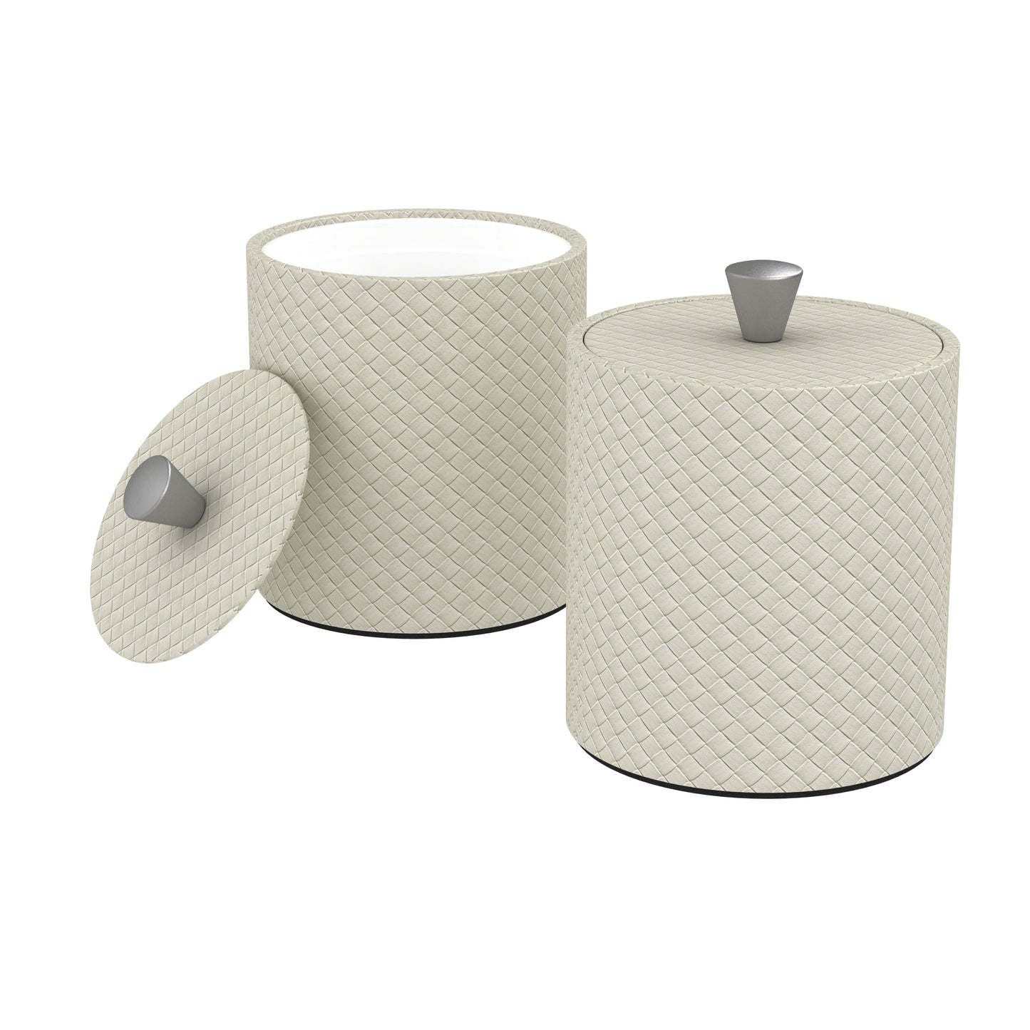 Large Round Ice Bucket w/ Aluminum Knob - Jumbo Woven Embossed Leather Match - Signature Collection