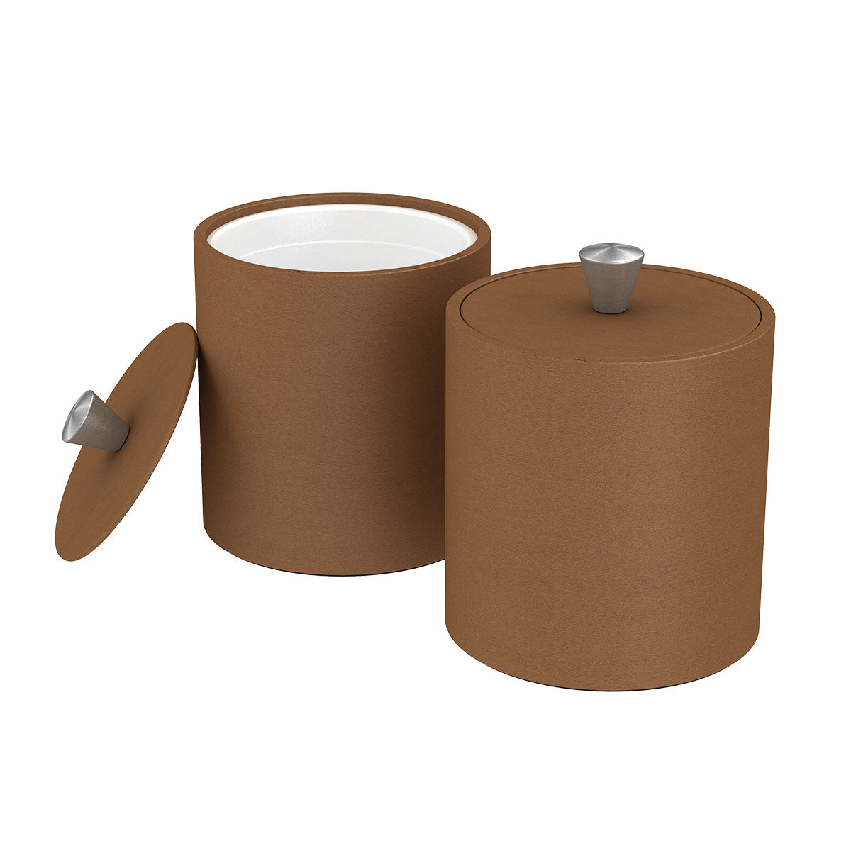 Large Round Ice Bucket w/ Aluminum Knob - Smooth Leather Match - Signature Collection