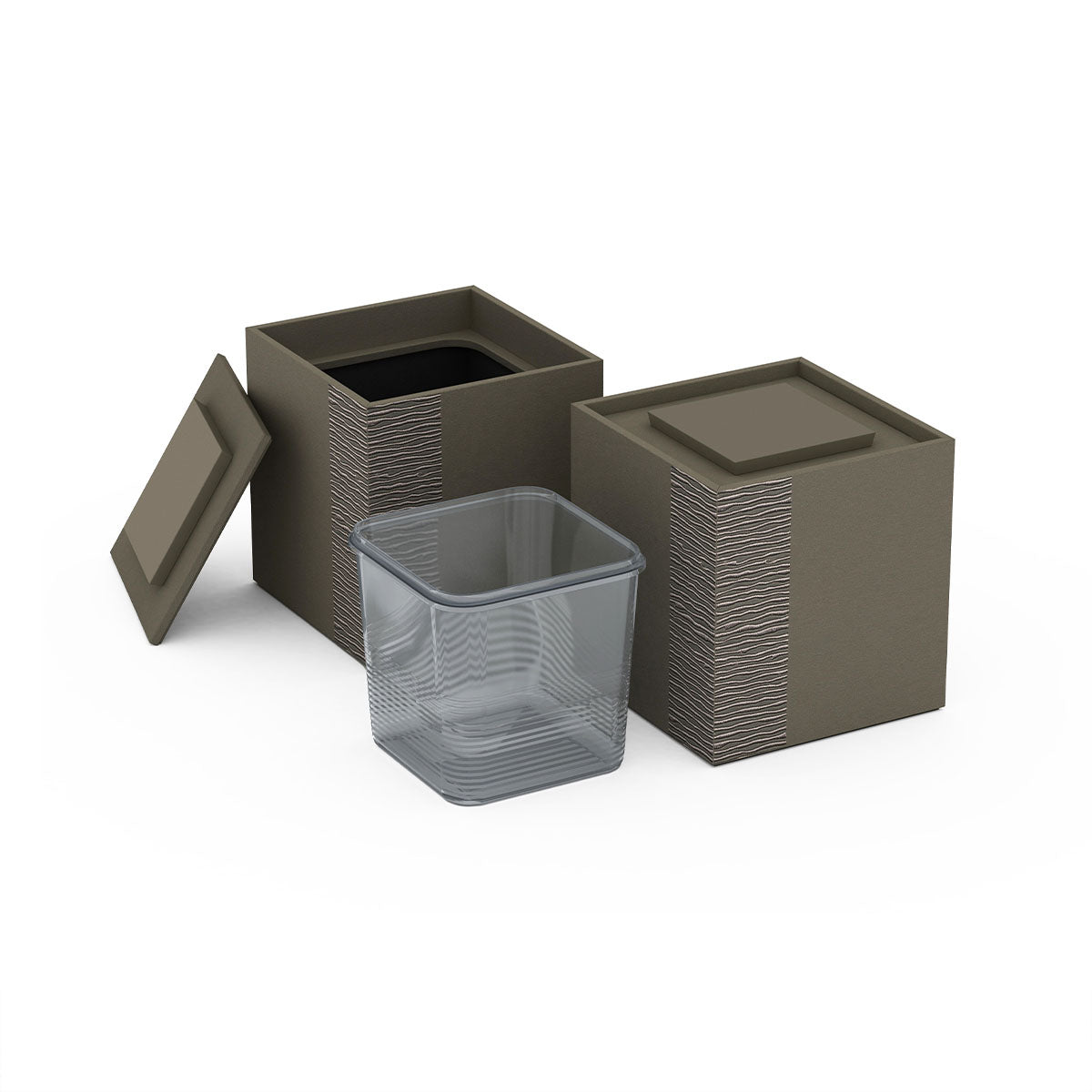 Cube Ice Bucket w/ Recessed Handle - Embroidered Leather Match - Signature Collection