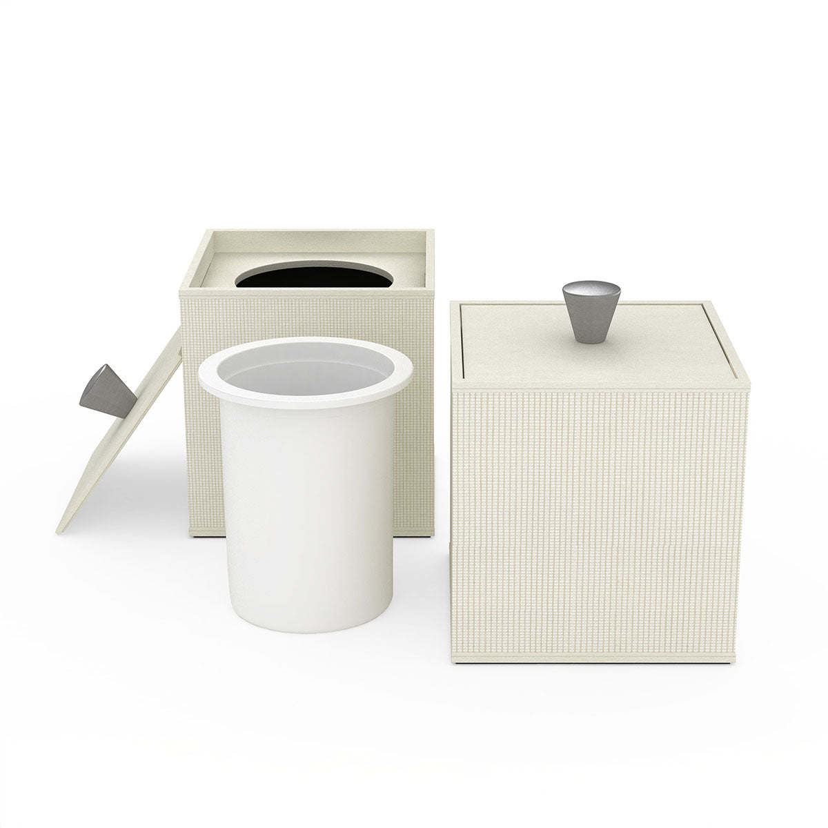 Cube Ice Bucket w/ Aluminum Knob - Classic Weave Leather Match - Signature Collection