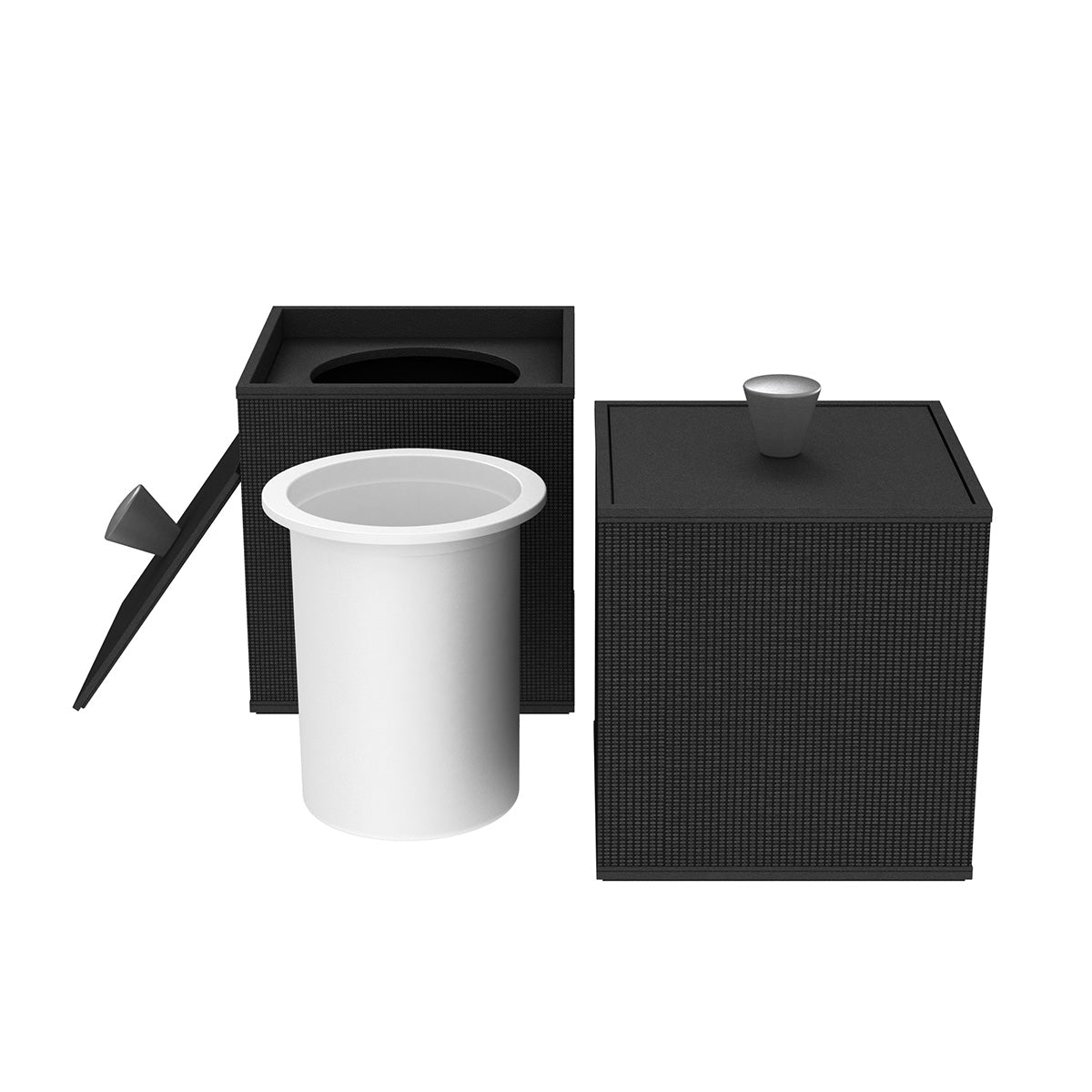 Cube Ice Bucket w/ Aluminum Knob - Classic Weave Leather Match - Signature Collection