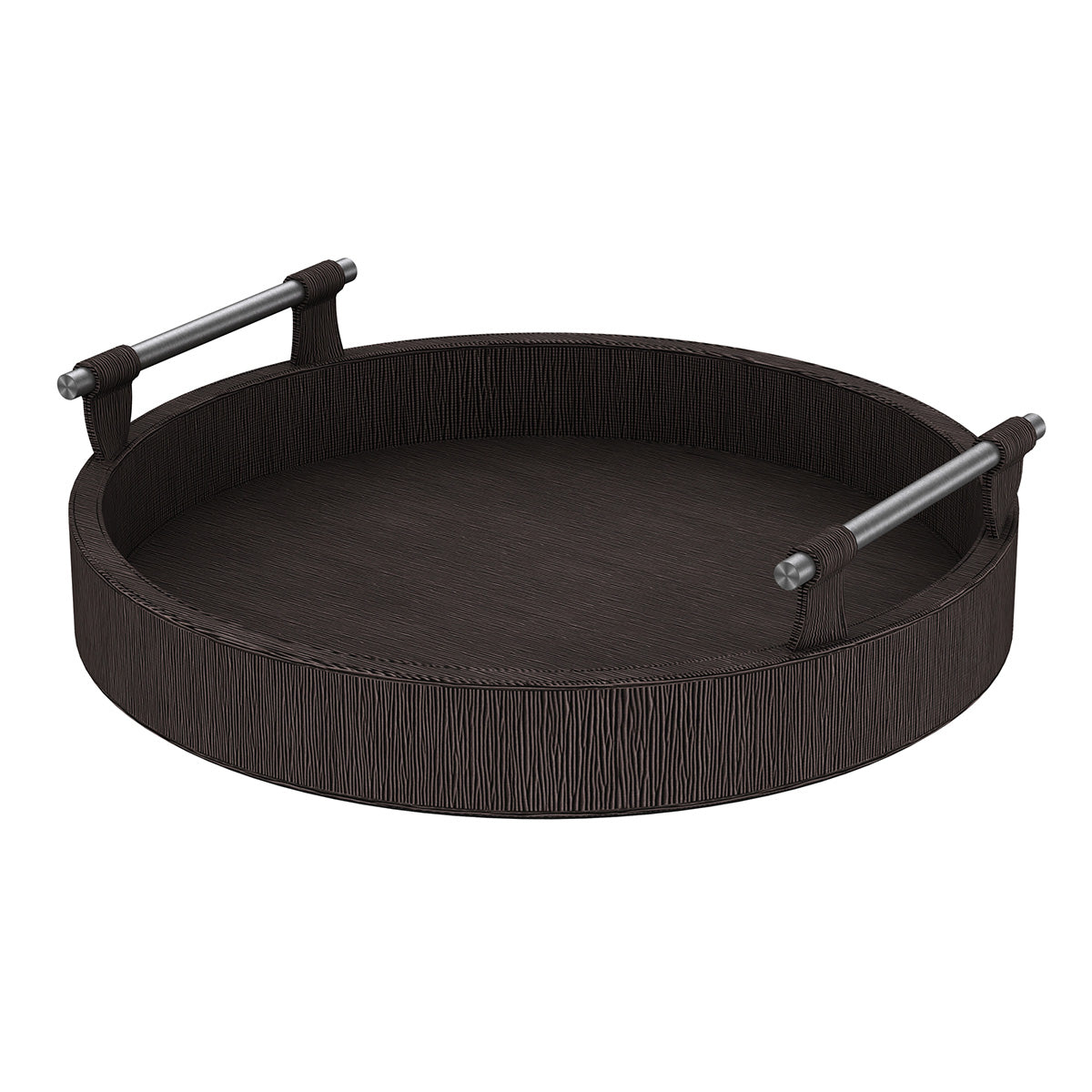 Round Tray w/ Handles - Wave Texture Leather Match - Signature Collection