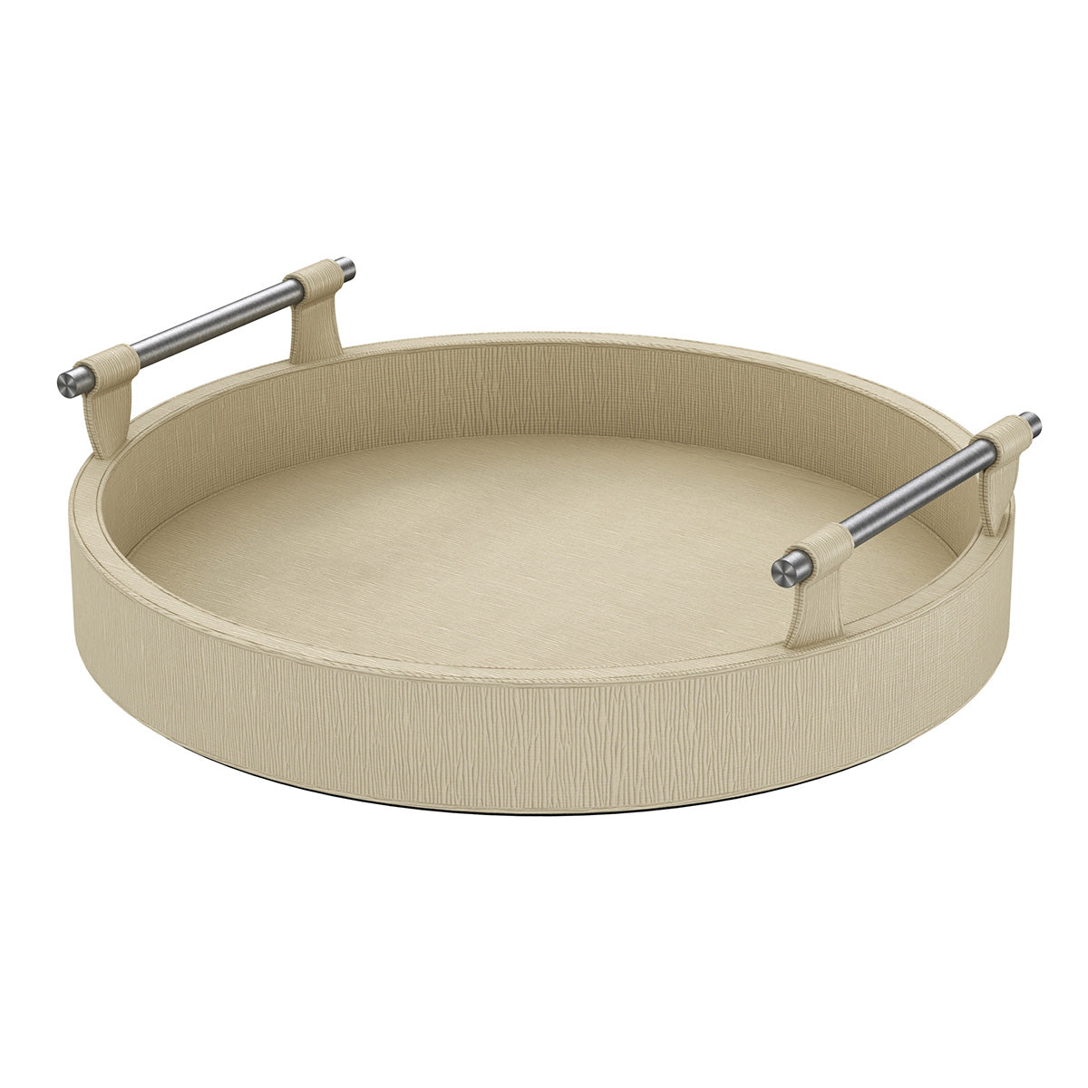 Round Tray w/ Handles - Wave Texture Leather Match - Signature Collection