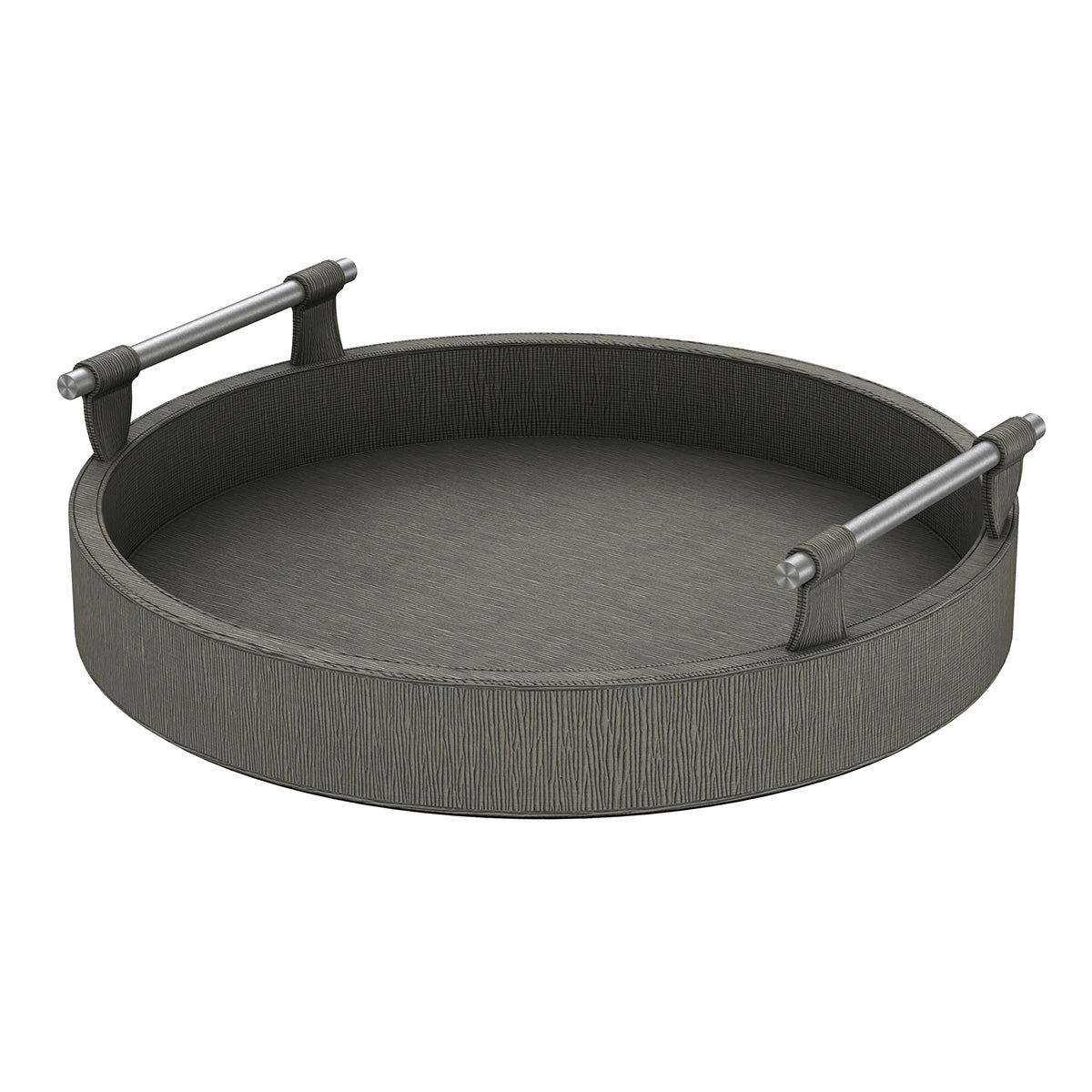 Round Tray w/ Handles - Wave Texture Leather Match - Signature Collection