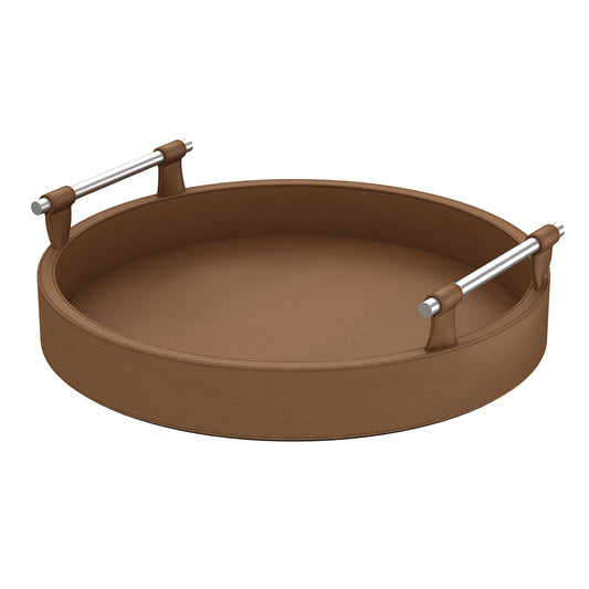 Round Tray w/ Handles - Smooth Leather Match - Signature Collection