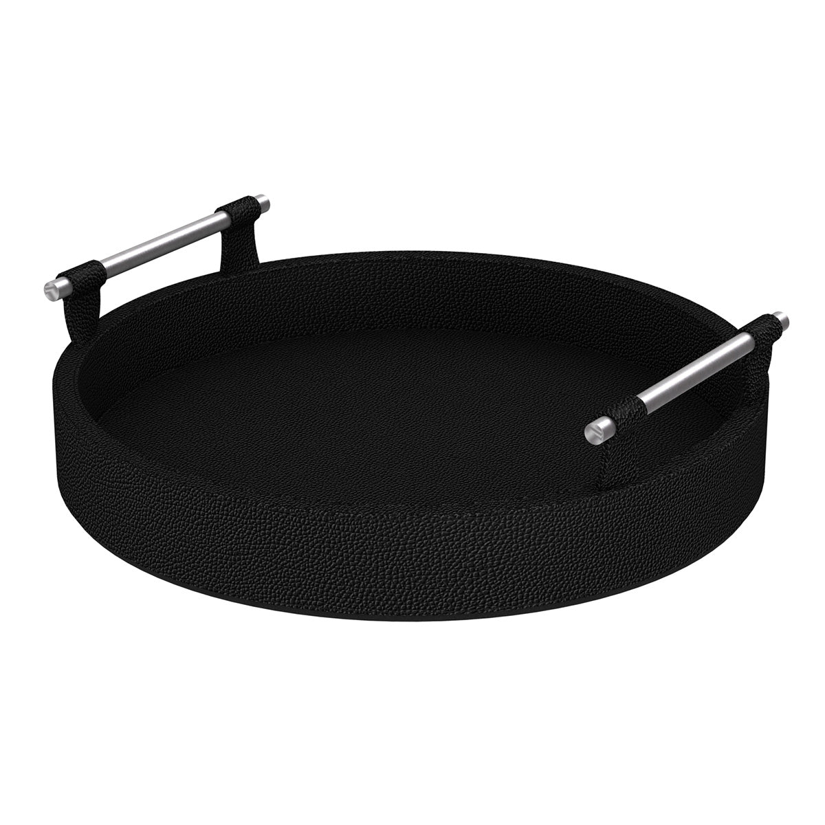 Round Tray w/ Handles - Faux Shagreen Leather Match - Signature Collection
