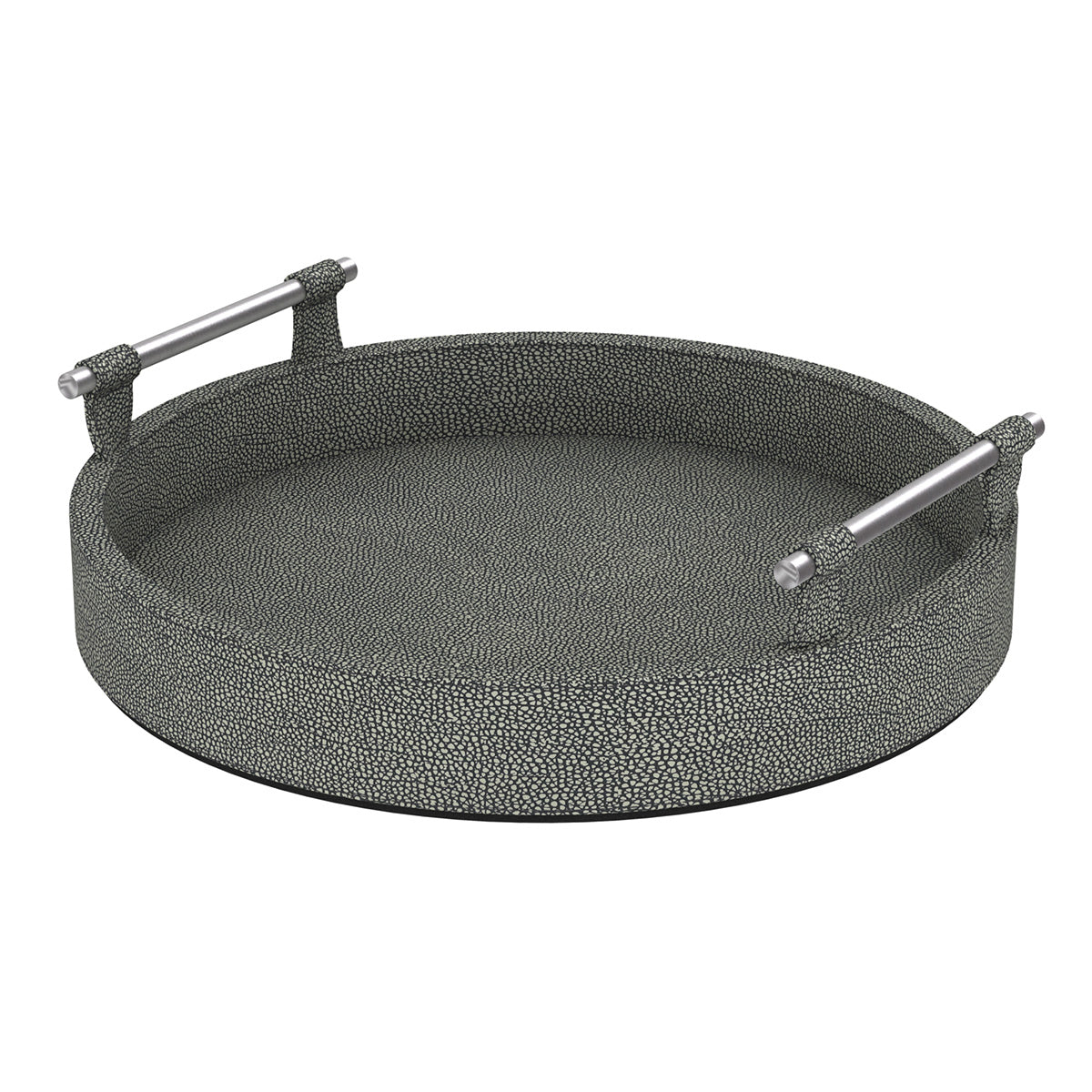 Round Tray w/ Handles - Faux Shagreen Leather Match - Signature Collection