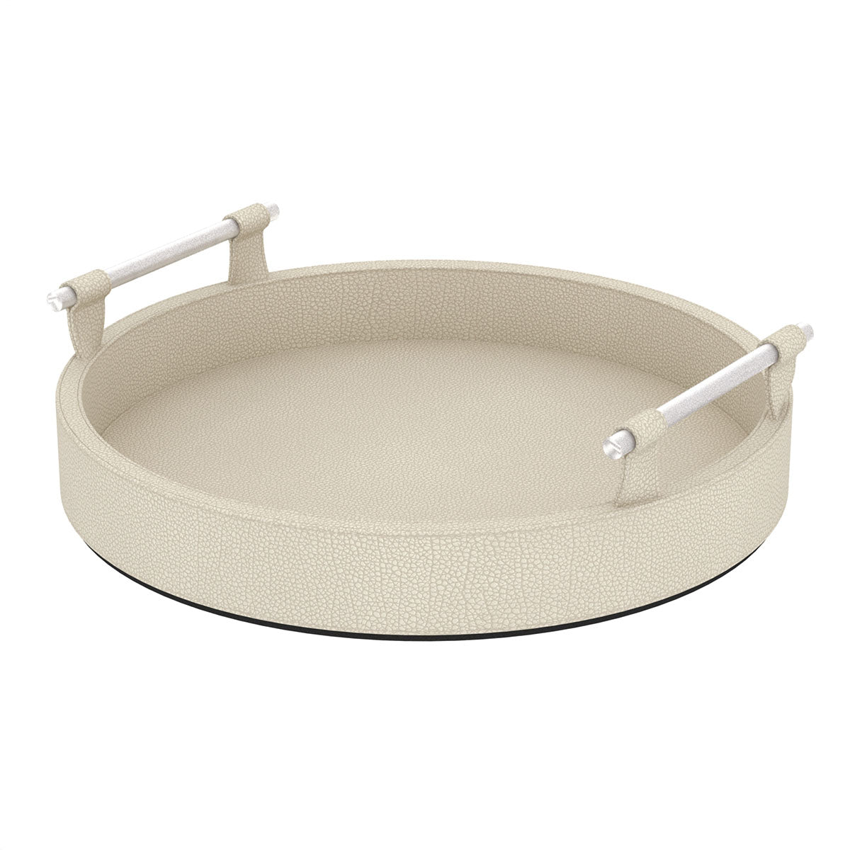 Round Tray w/ Handles - Faux Shagreen Leather Match - Signature Collection