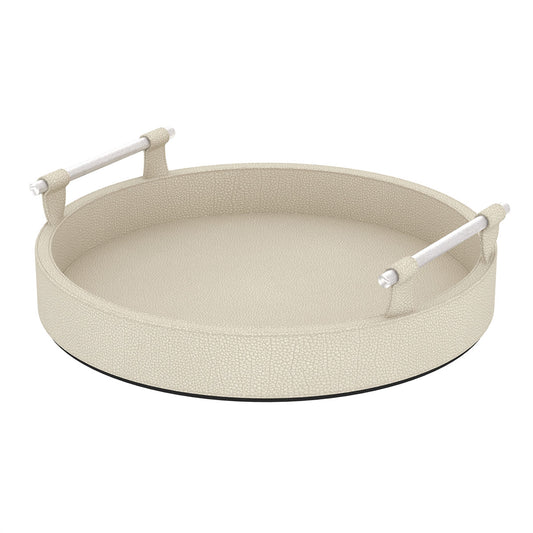 Round Tray w/ Handles - Faux Shagreen Leather Match - Signature Collection