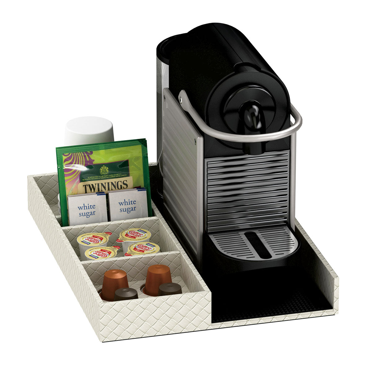 Coffee Machine and Condiment Tray - Jumbo Woven Embossed Leather Match - Signature Collection