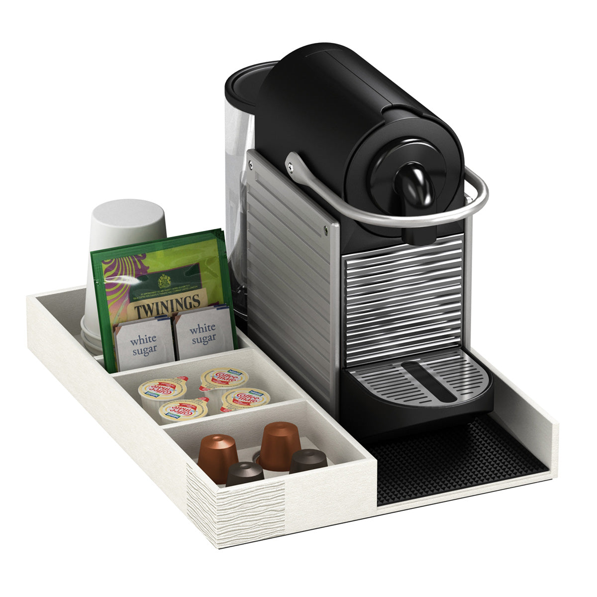 Coffee Machine and Condiment Tray - Embroidered Leather Match - Signature Collection