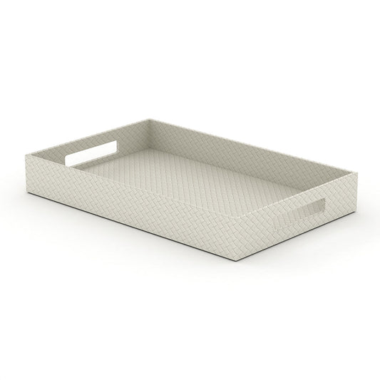Service Tray with Handles - Jumbo Woven Embossed Leather Match - Signature Collection