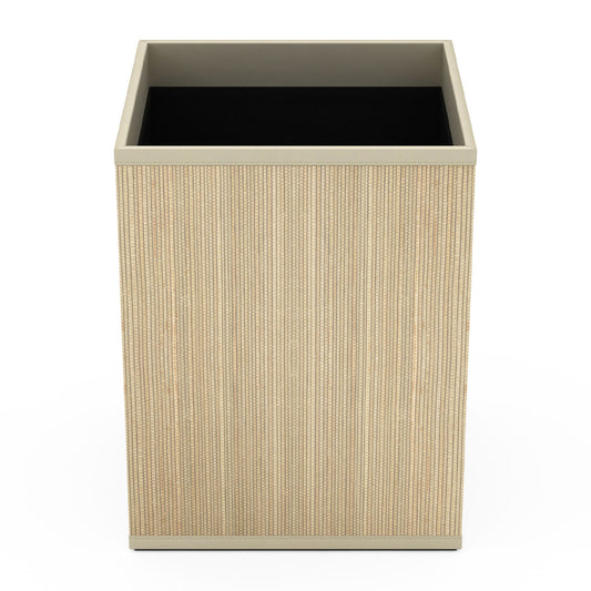 Cube Wastebasket - Classic Mendong - Signature Collection - w/ Wood Trim