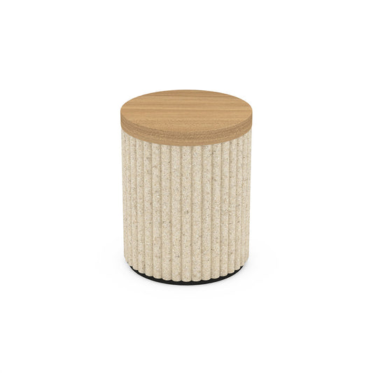 Cylinder Ribbed Canister w/ Natural Wood Lid - Sand Resin - Signature Collection