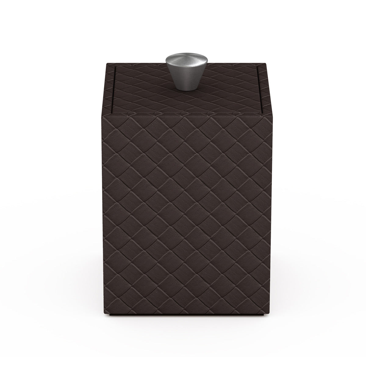 Cube Canister w/ Aluminum Knob - Jumbo Woven Embossed Leather Match - Signature Collection