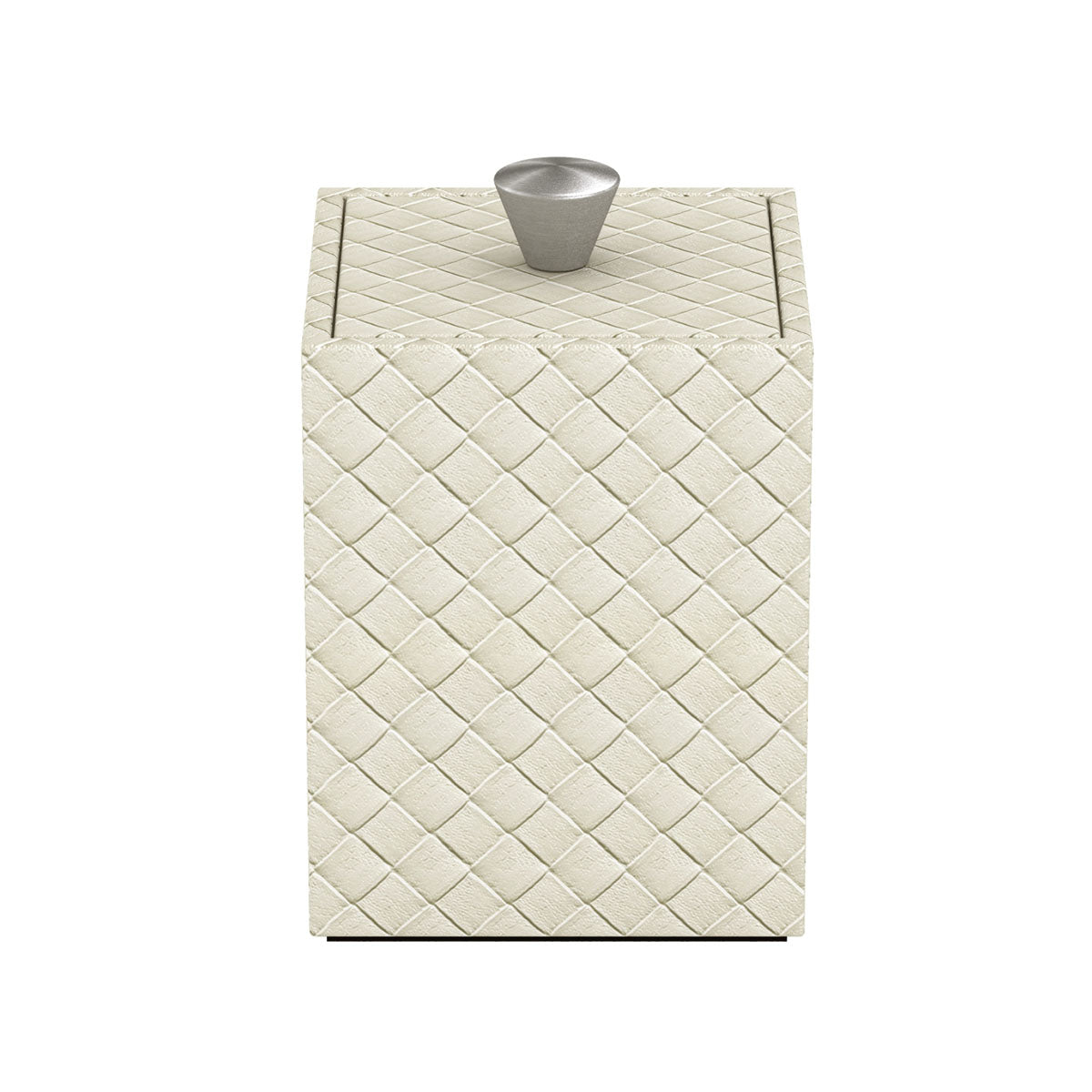 Cube Canister w/ Aluminum Knob - Jumbo Woven Embossed Leather Match - Signature Collection