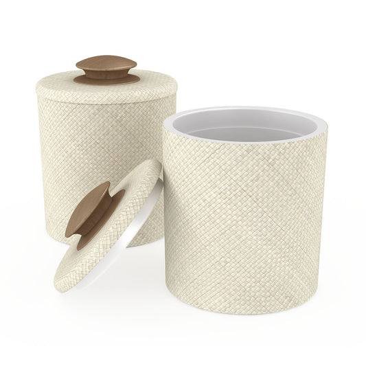 Ice Bucket w/ Teak Handle - Natural Pandan w/ Wood Trim - Quick Ship