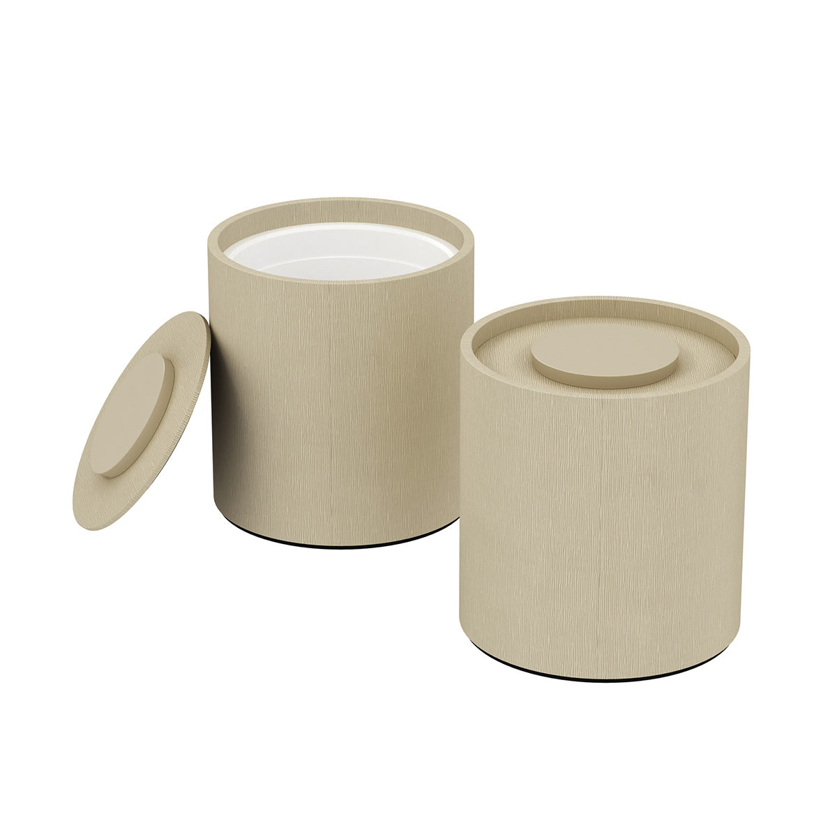 Large Round Ice Bucket w/ Recessed Handles - Wave Texture Leather Match - Signature Collection
