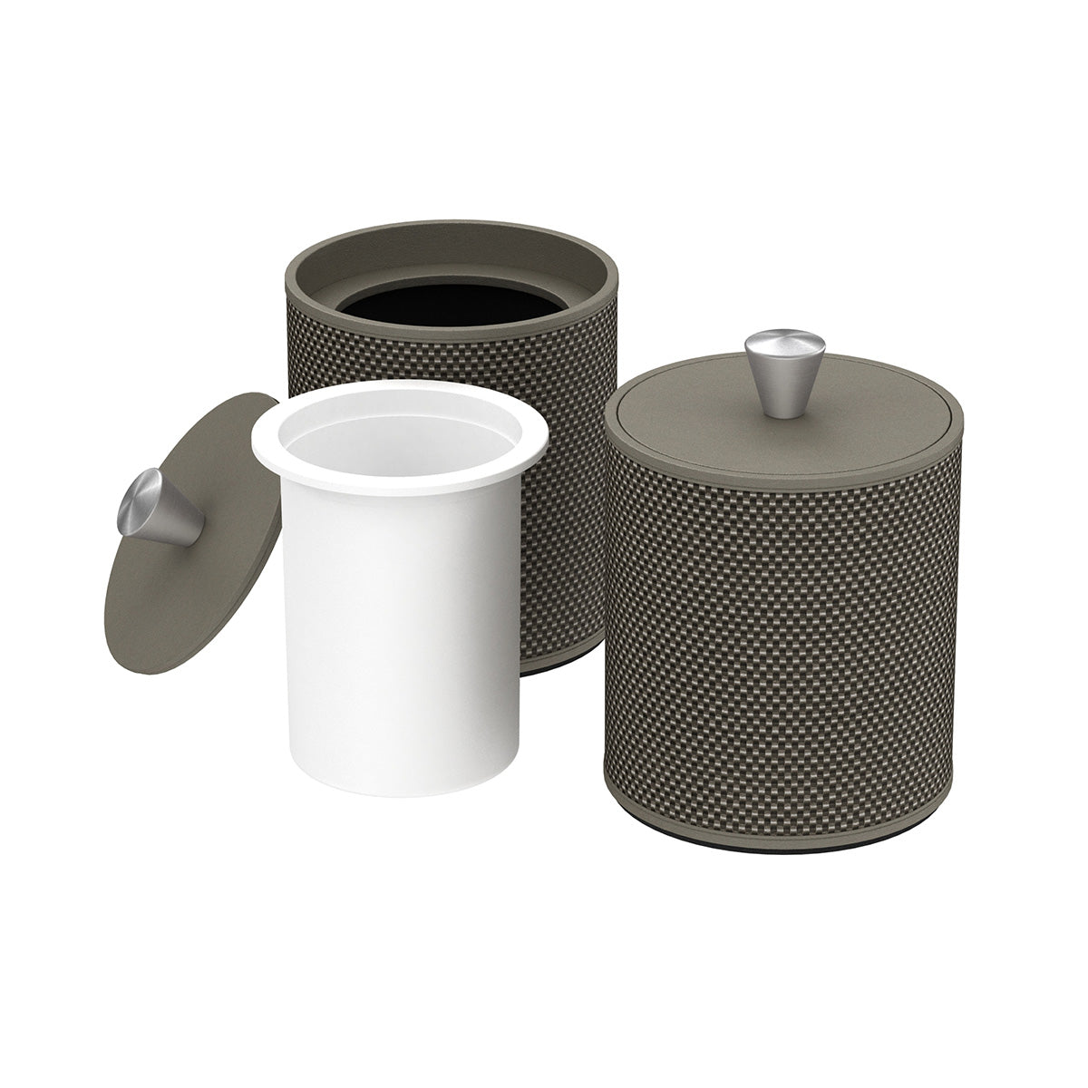 Round Ice Bucket w/ Aluminum Knob - Broadweave Leather Match - Signature Collection