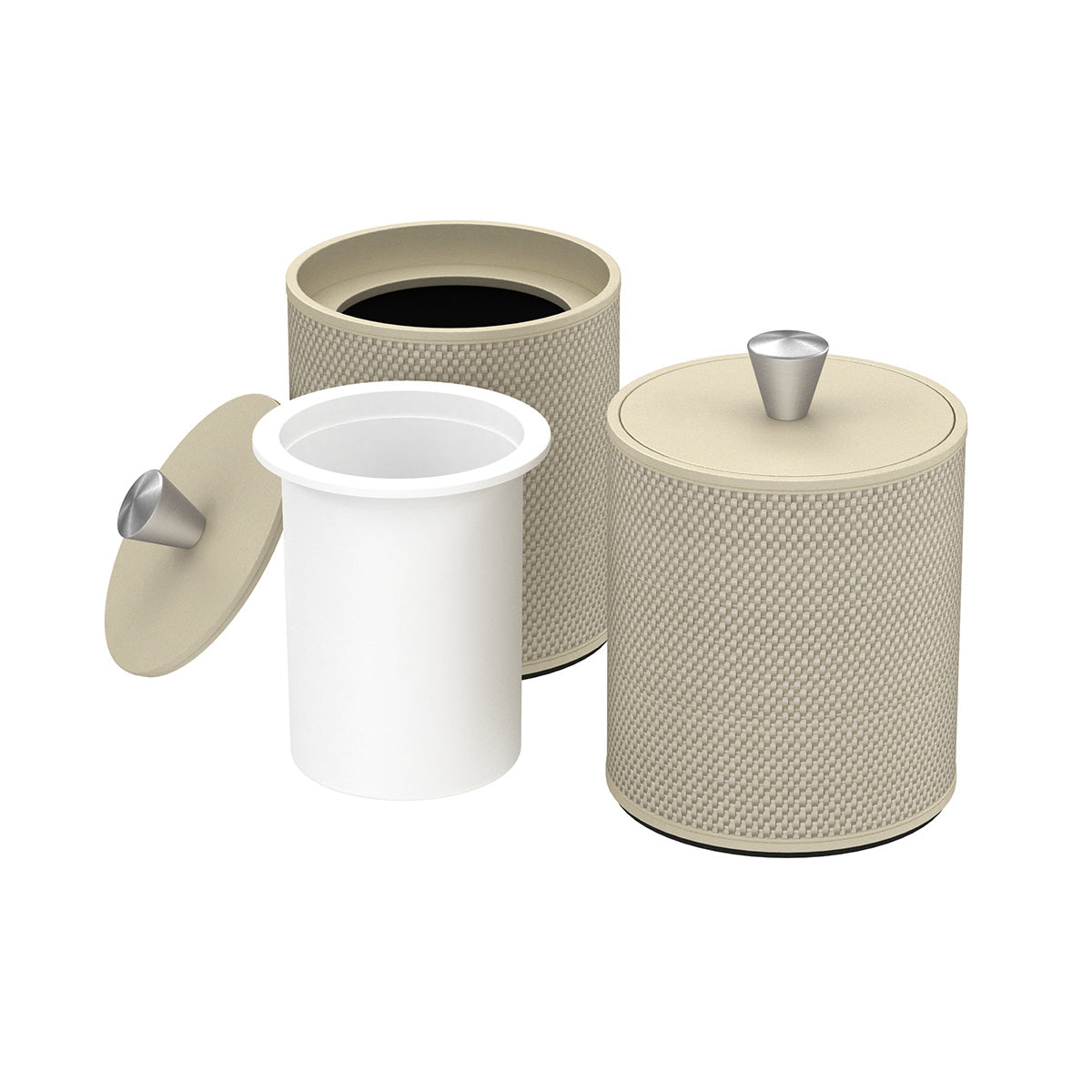 Round Ice Bucket w/ Aluminum Knob - Broadweave Leather Match - Signature Collection