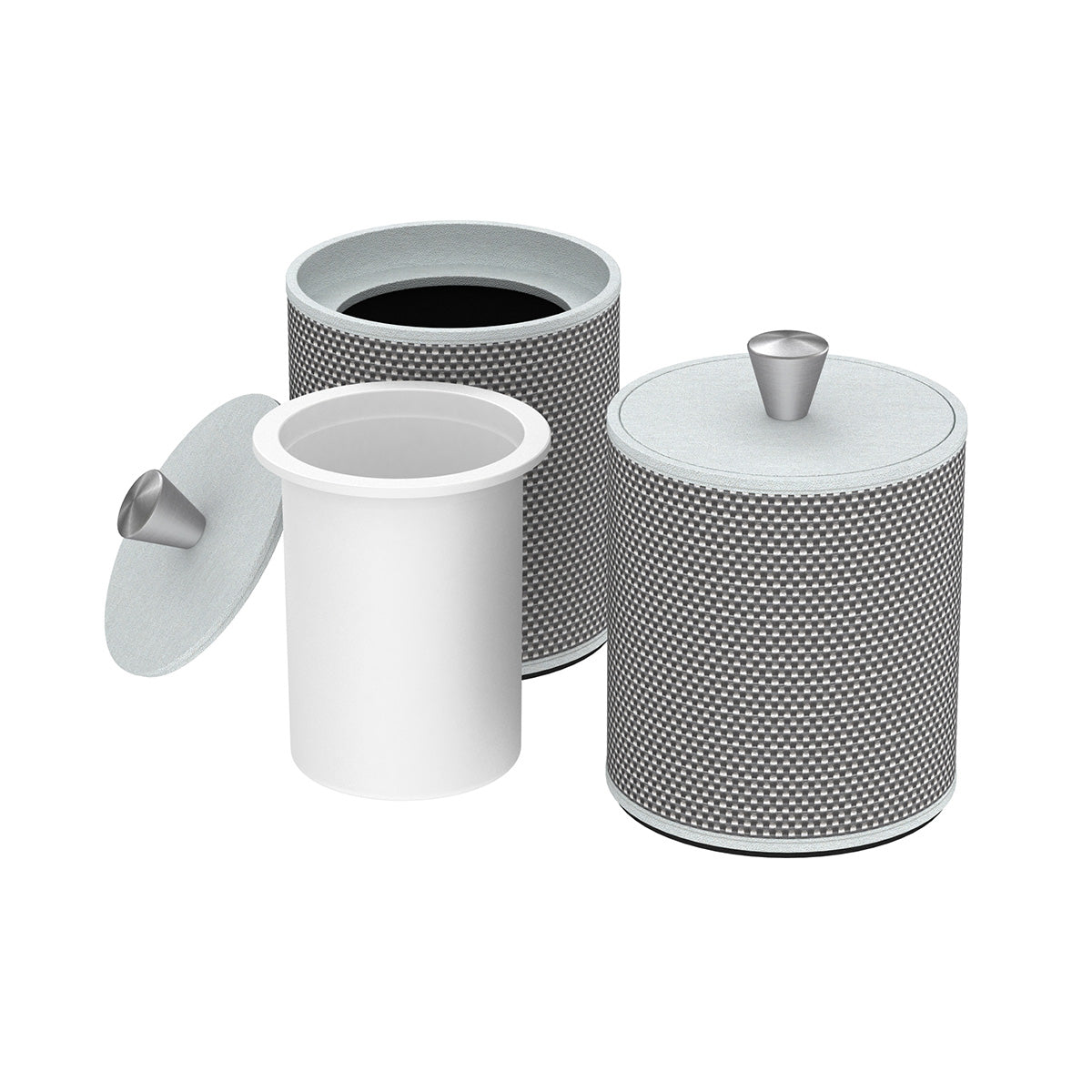 Round Ice Bucket w/ Aluminum Knob - Broadweave Leather Match - Signature Collection