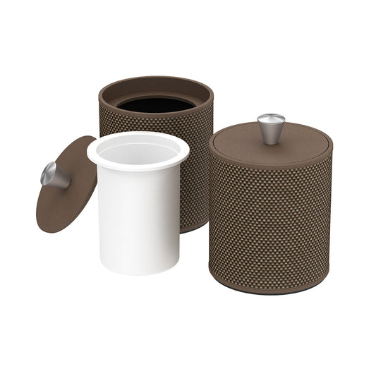 Round Ice Bucket w/ Aluminum Knob - Broadweave Leather Match - Signature Collection