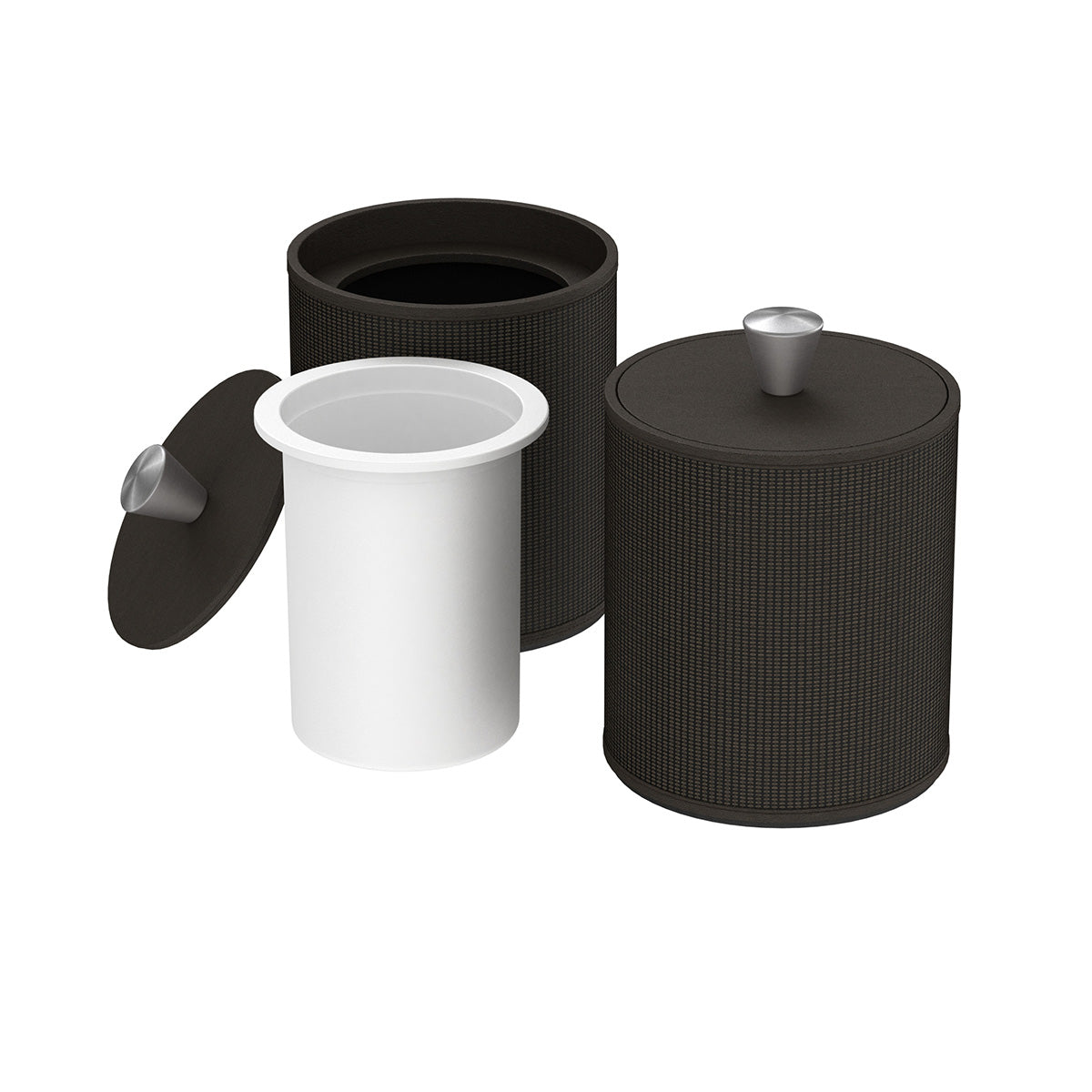 Round Ice Bucket w/ Aluminum Knob - Classic Weave Leather Match - Signature Collection