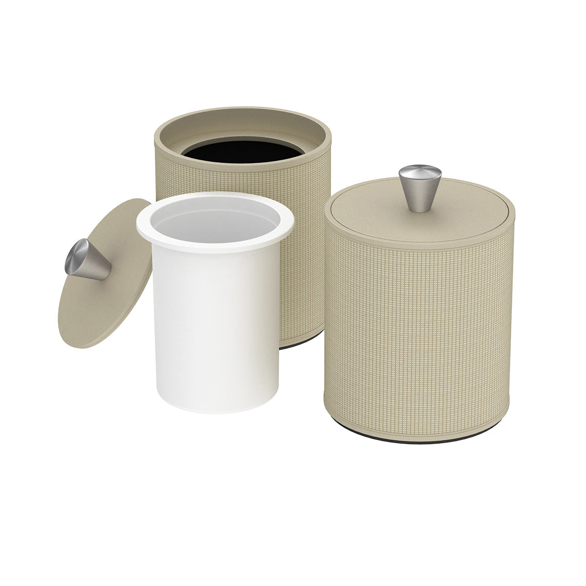 Round Ice Bucket w/ Aluminum Knob - Classic Weave Leather Match - Signature Collection