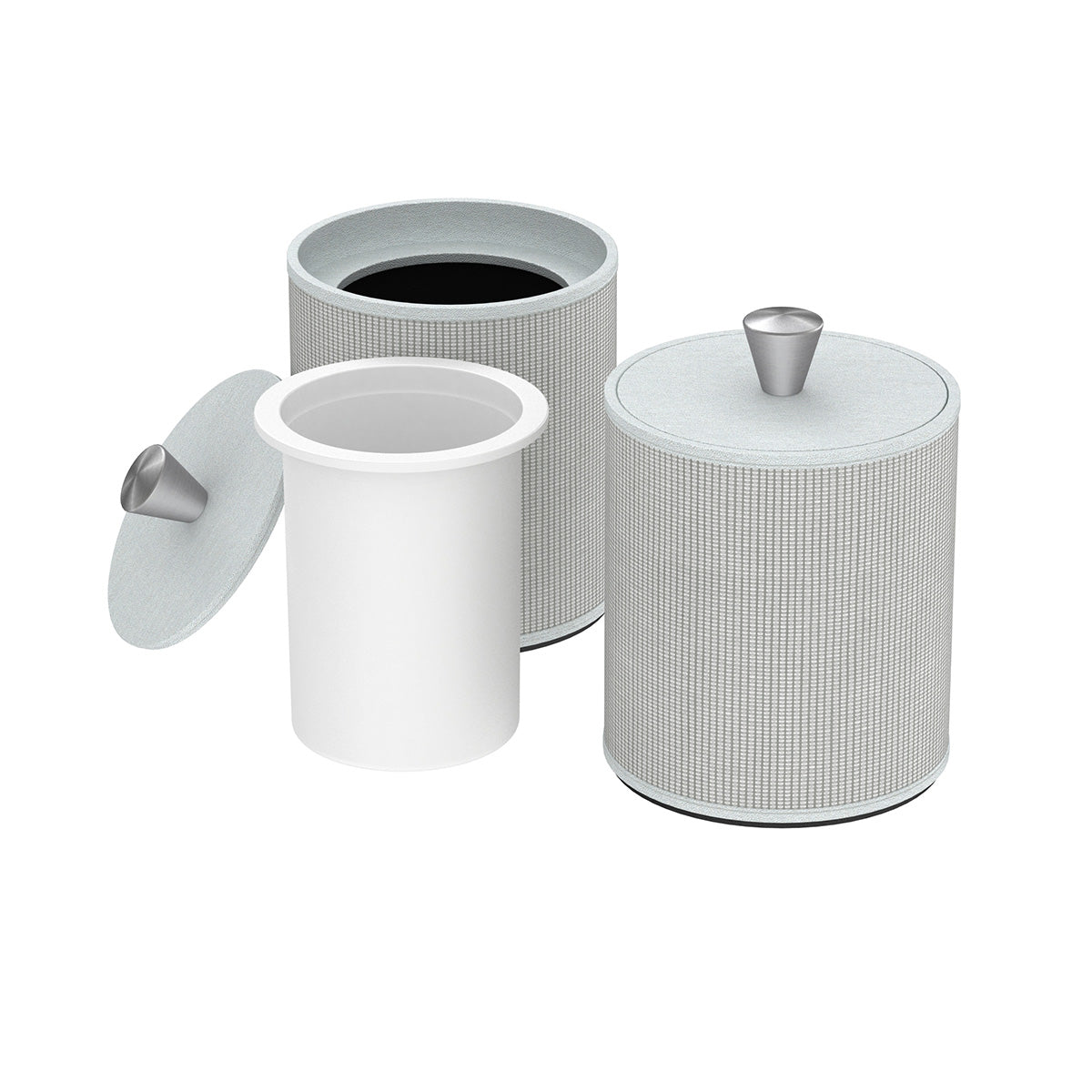 Round Ice Bucket w/ Aluminum Knob - Classic Weave Leather Match - Signature Collection