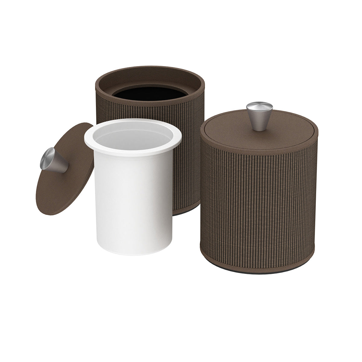 Round Ice Bucket w/ Aluminum Knob - Classic Weave Leather Match - Signature Collection