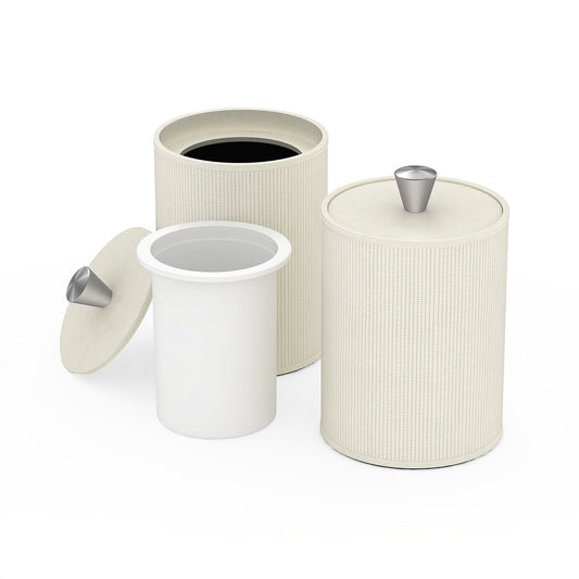 Round Ice Bucket w/ Aluminum Knob - Classic Weave Leather Match - Signature Collection