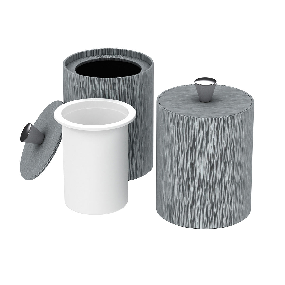 Round Ice Bucket w/ Aluminum Knob - Wave Texture Leather Match - Signature Collection