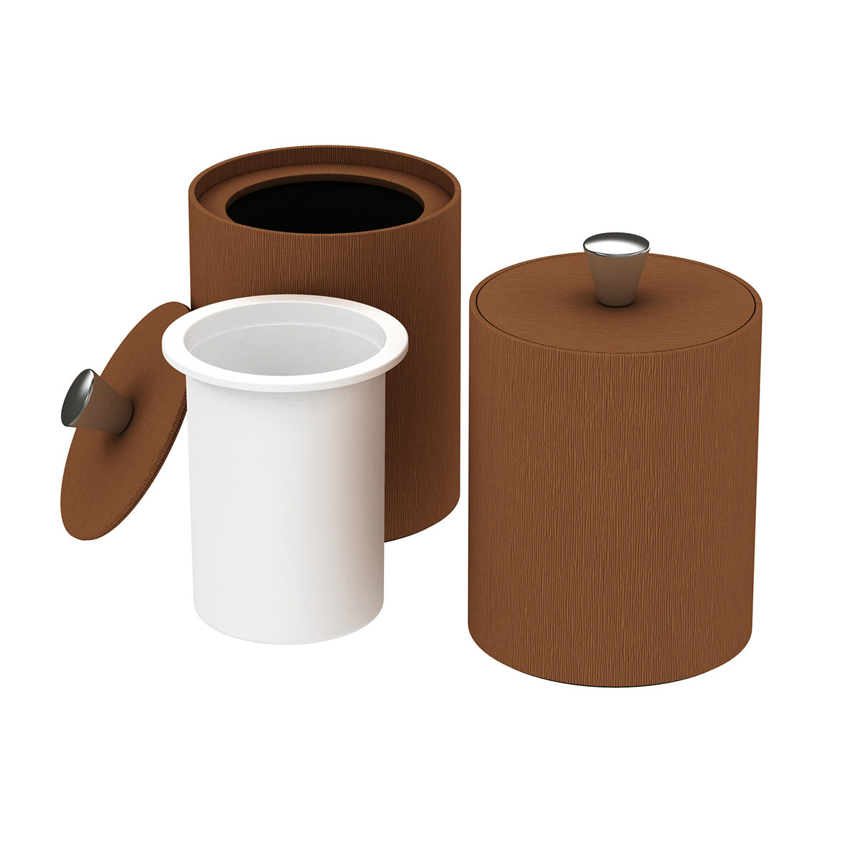 Round Ice Bucket w/ Aluminum Knob - Wave Texture Leather Match - Signature Collection