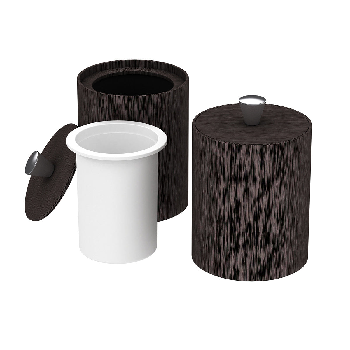 Round Ice Bucket w/ Aluminum Knob - Wave Texture Leather Match - Signature Collection