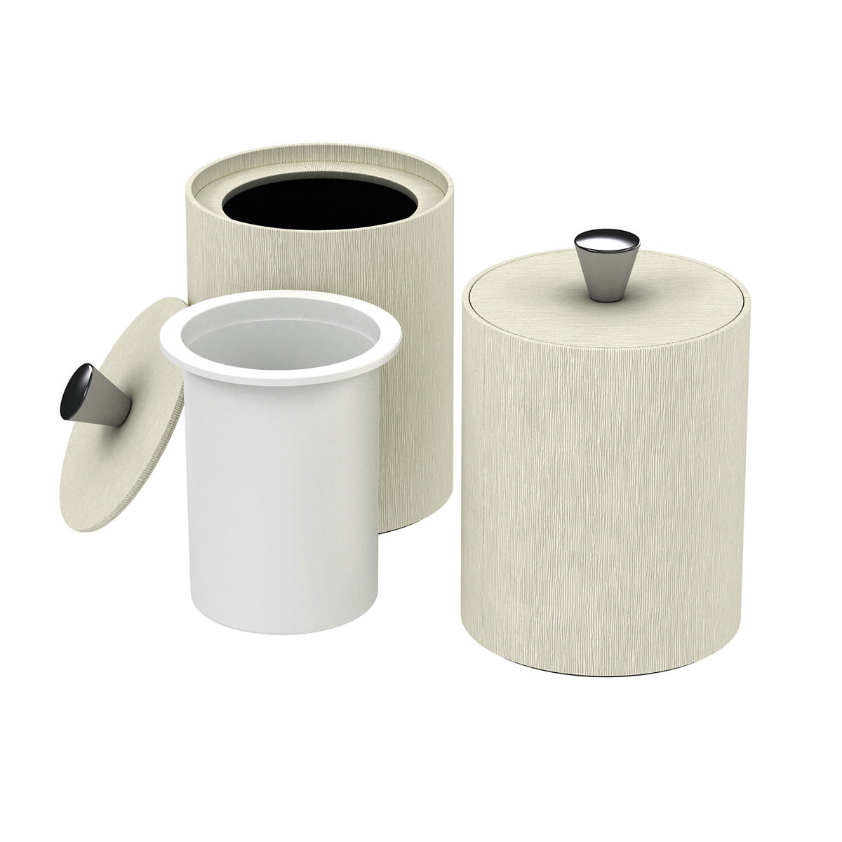 Round Ice Bucket w/ Aluminum Knob - Wave Texture Leather Match - Signature Collection