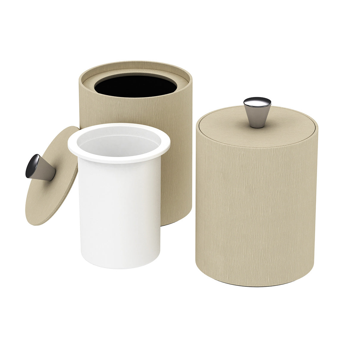 Round Ice Bucket w/ Aluminum Knob - Wave Texture Leather Match - Signature Collection