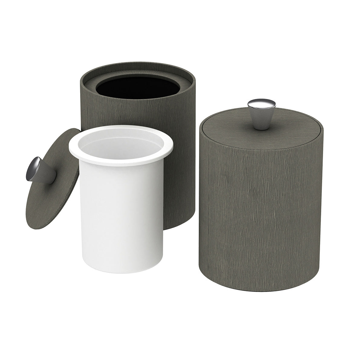 Round Ice Bucket w/ Aluminum Knob - Wave Texture Leather Match - Signature Collection